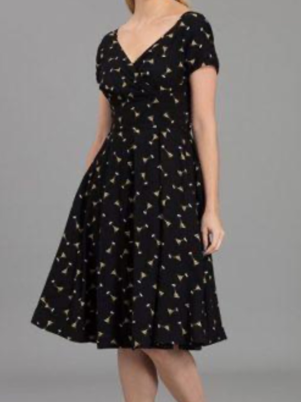 Emily and Fin v neck short sleeve fit and flare martini drink midi dress - Picture 2 of 9